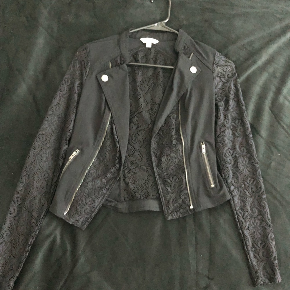 Black Blazer with Lace and Zipper Detailing